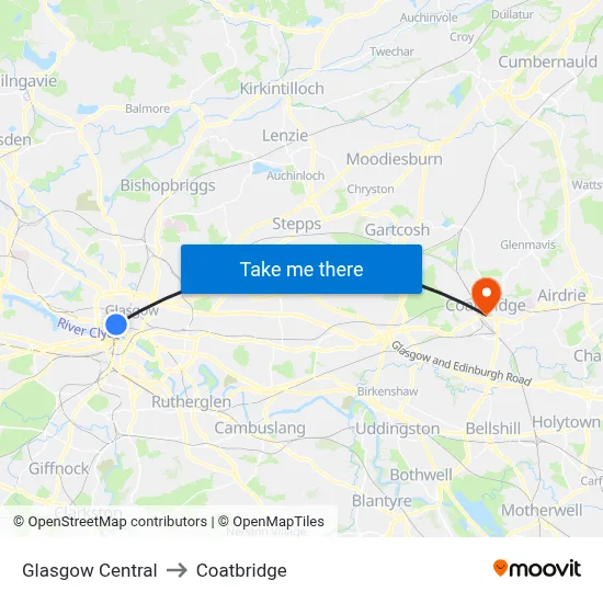 Glasgow Central to Coatbridge map