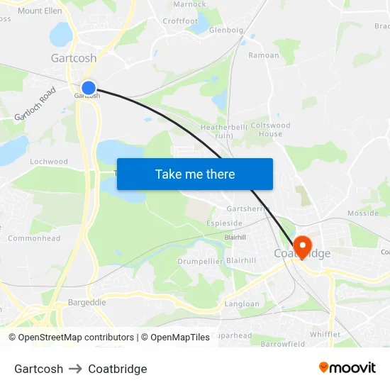 Gartcosh to Coatbridge map