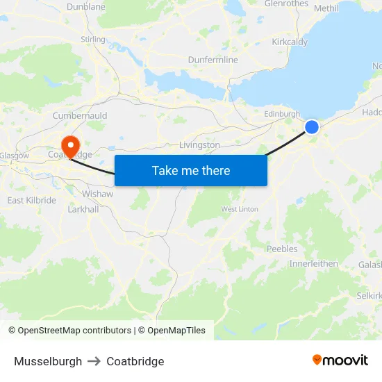 Musselburgh to Coatbridge map