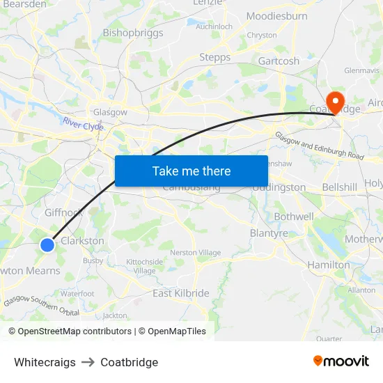 Whitecraigs to Coatbridge map