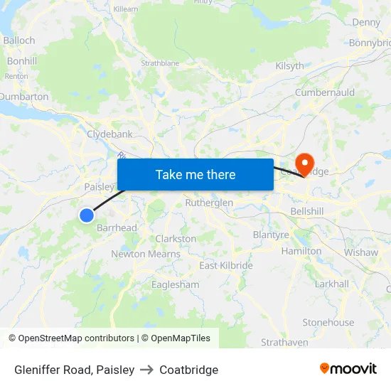 Gleniffer Road, Paisley to Coatbridge map