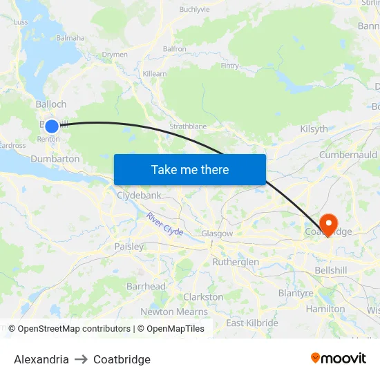 Alexandria to Coatbridge map