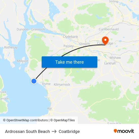 Ardrossan South Beach to Coatbridge map