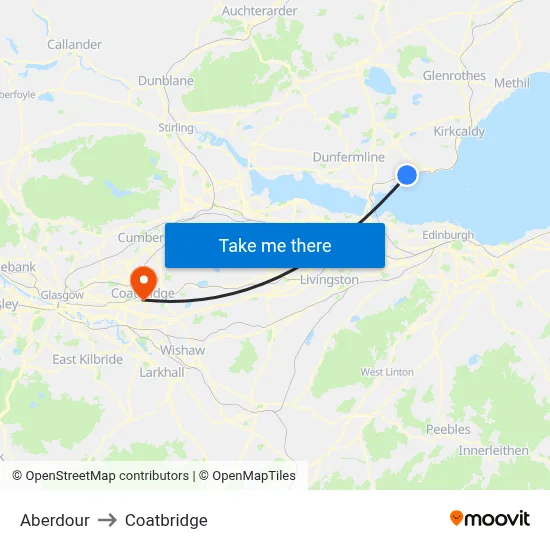 Aberdour to Coatbridge map