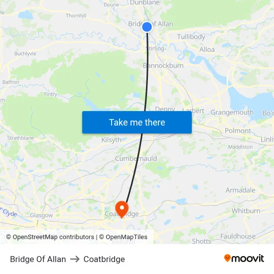 Bridge Of Allan to Coatbridge map