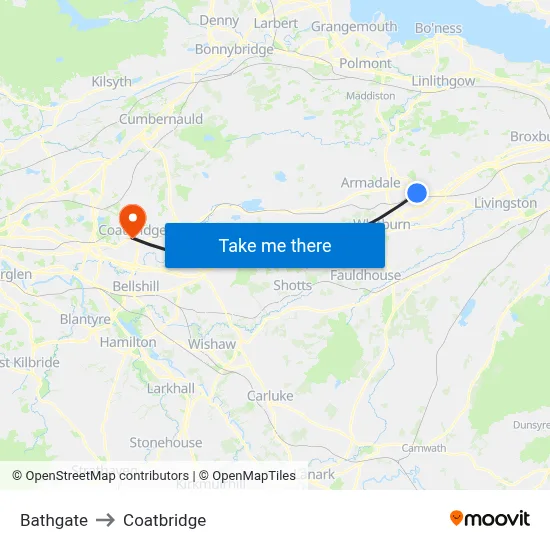 Bathgate to Coatbridge map