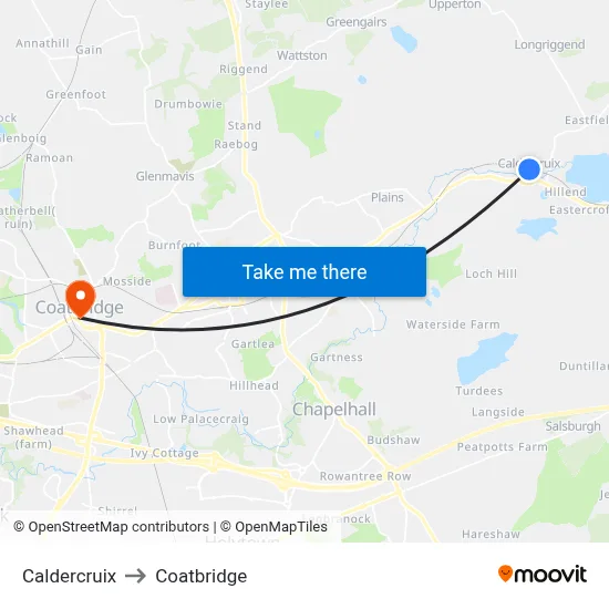Caldercruix to Coatbridge map
