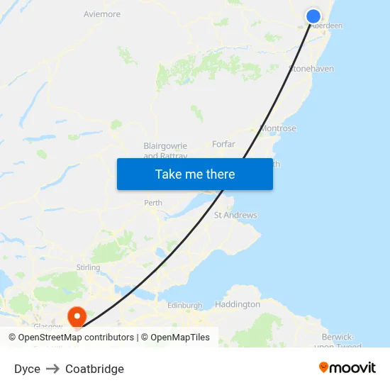 Dyce to Coatbridge map