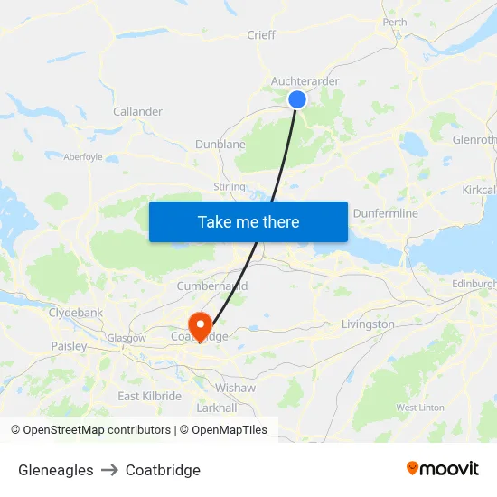 Gleneagles to Coatbridge map