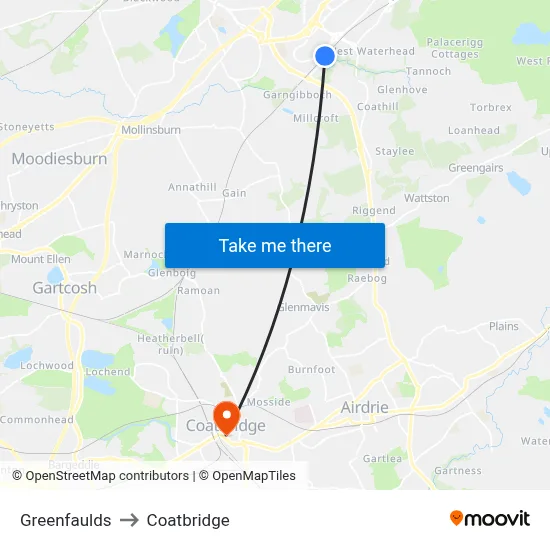 Greenfaulds to Coatbridge map