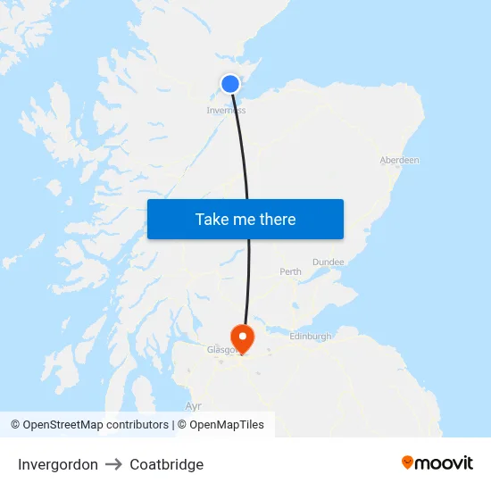 Invergordon to Coatbridge map