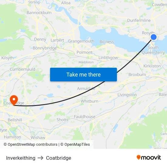 Inverkeithing to Coatbridge map