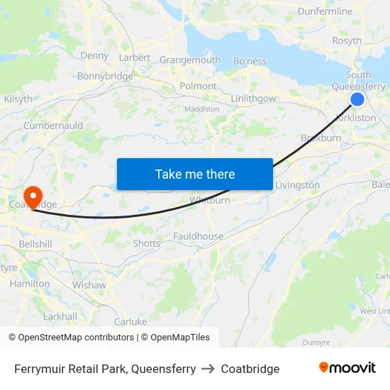 Ferrymuir Retail Park, Queensferry to Coatbridge map