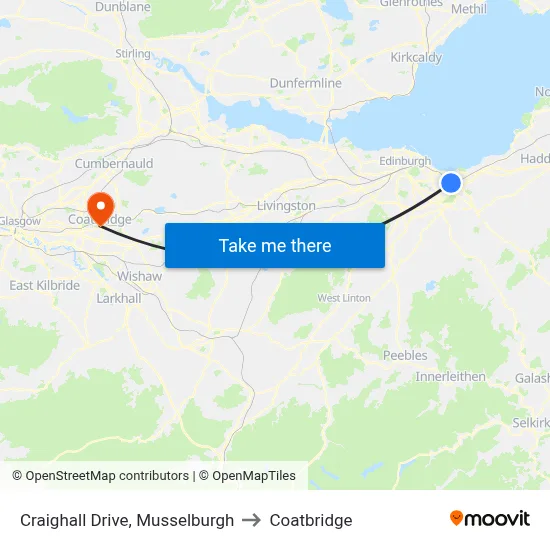 Craighall Drive, Musselburgh to Coatbridge map