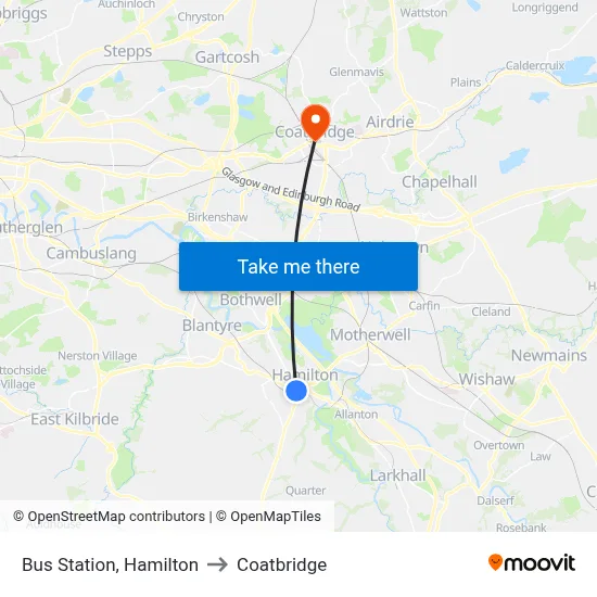Bus Station, Hamilton to Coatbridge map