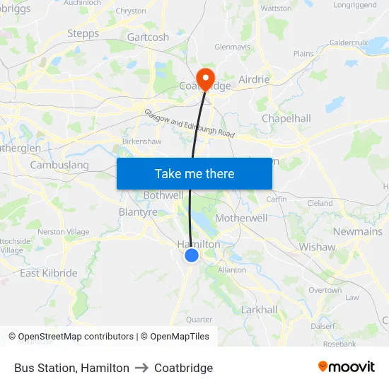 Bus Station, Hamilton to Coatbridge map