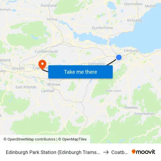 Edinburgh Park Station (Edinburgh Trams), Edinburgh Park to Coatbridge map