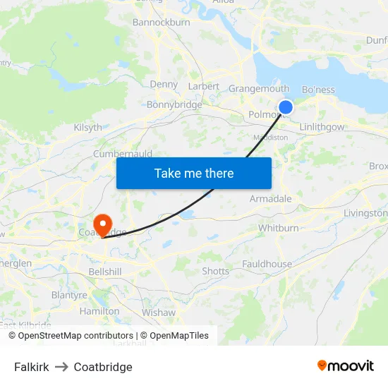Falkirk to Coatbridge map