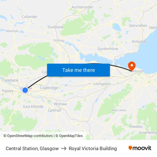 Central Station, Glasgow to Royal Victoria Building map