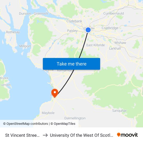 St Vincent Street, Glasgow to University Of the West Of Scotland - Ayr Campus map