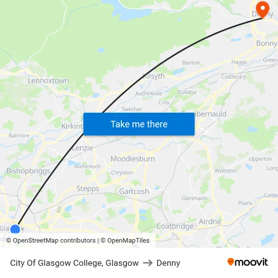 City Of Glasgow College, Glasgow to Denny map