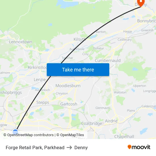 Forge Retail Park, Parkhead to Denny map