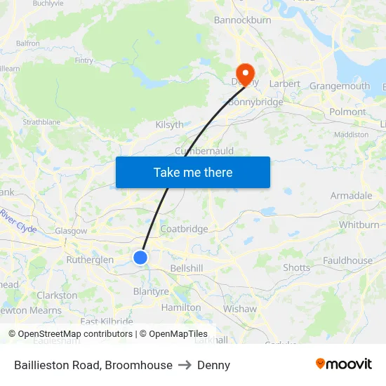Baillieston Road, Broomhouse to Denny map
