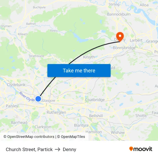 Church Street, Partick to Denny map