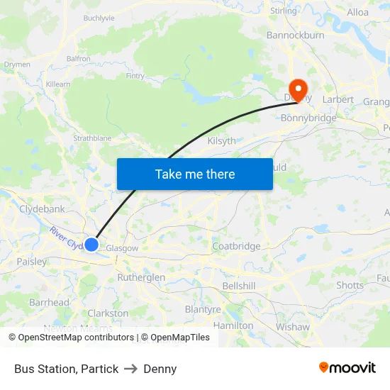 Bus Station, Partick to Denny map