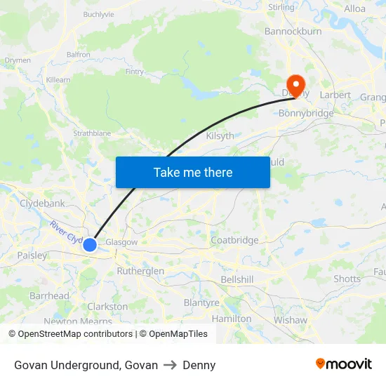 Govan Underground, Govan to Denny map