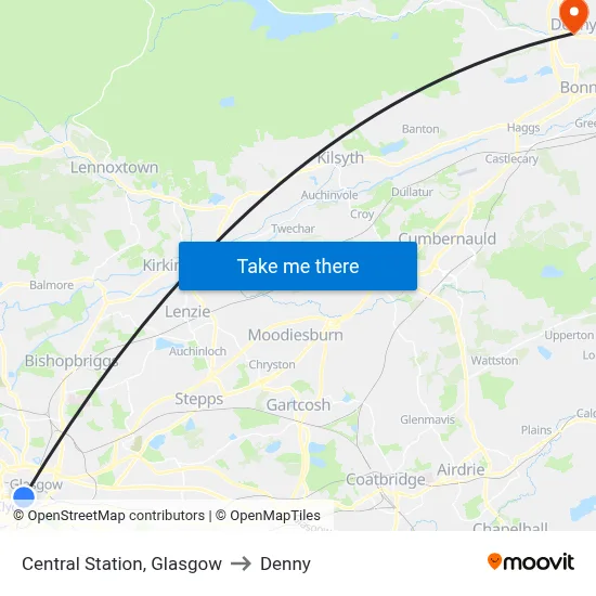 Central Station, Glasgow to Denny map