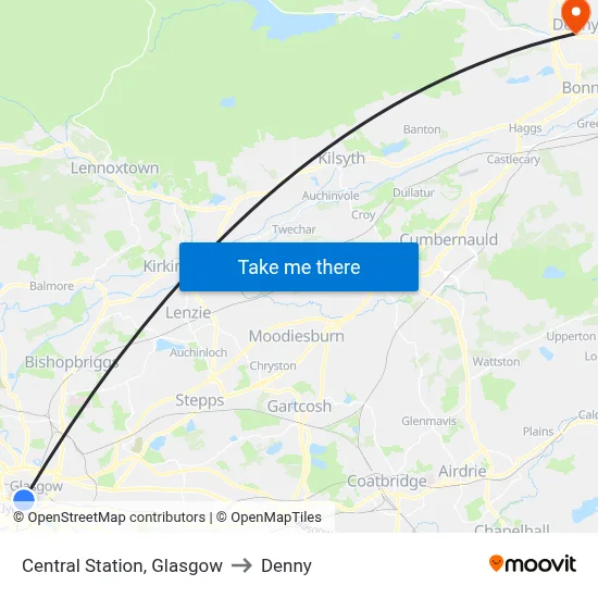 Central Station, Glasgow to Denny map