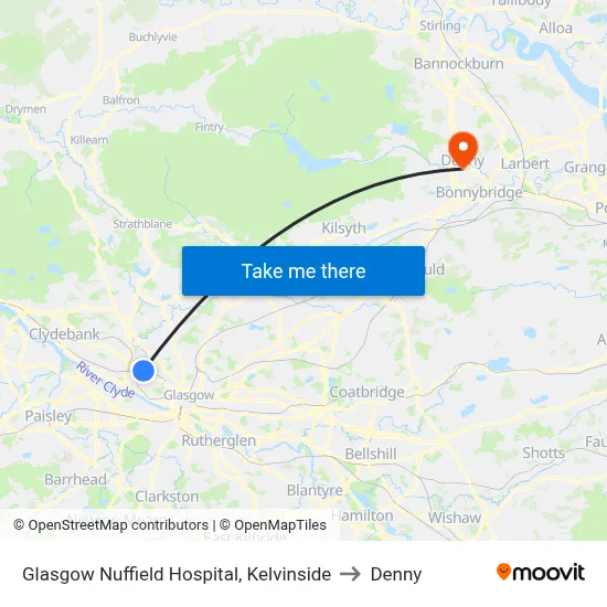 Glasgow Nuffield Hospital, Kelvinside to Denny map
