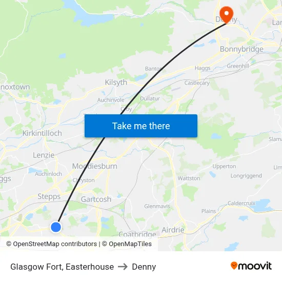 Glasgow Fort, Easterhouse to Denny map