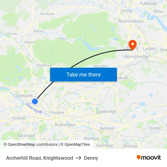 Archerhill Road, Knightswood to Denny map