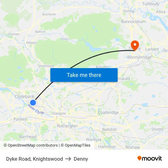 Dyke Road, Knightswood to Denny map