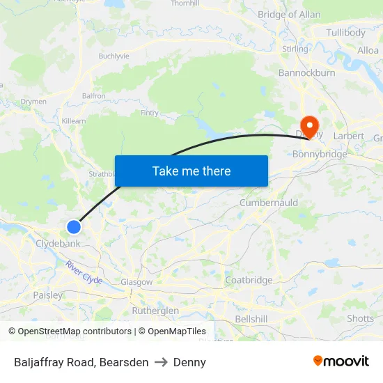 Baljaffray Road, Bearsden to Denny map