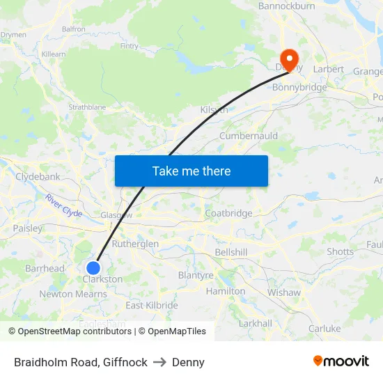 Braidholm Road, Giffnock to Denny map