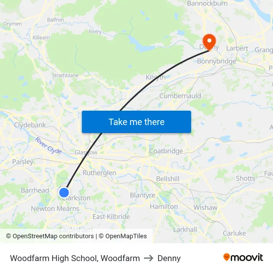 Woodfarm High School, Woodfarm to Denny map
