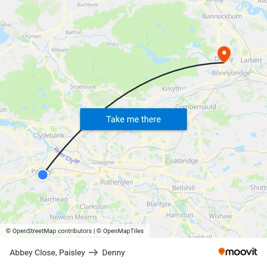 Abbey Close, Paisley to Denny map