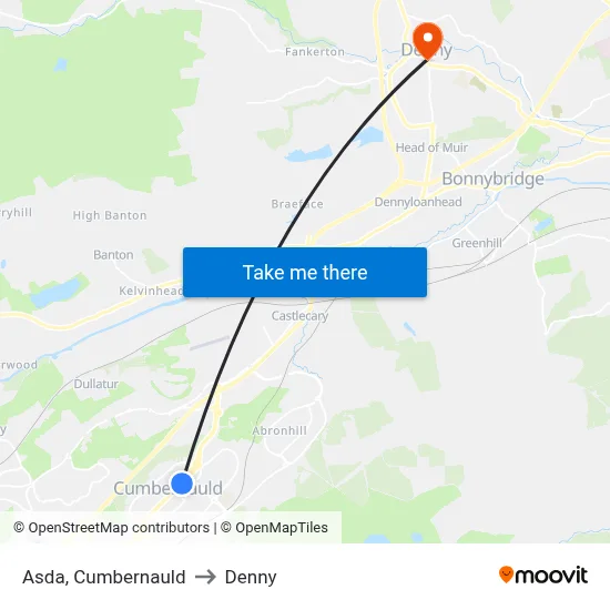 Asda, Cumbernauld to Denny map