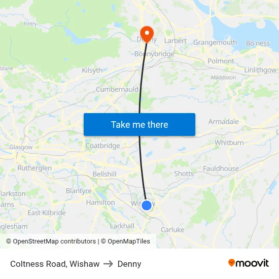 Coltness Road, Wishaw to Denny map