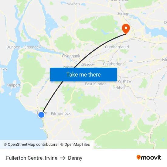 Fullerton Centre, Irvine to Denny map