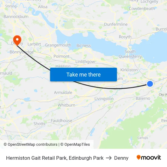 Hermiston Gait Retail Park, Edinburgh Park to Denny map