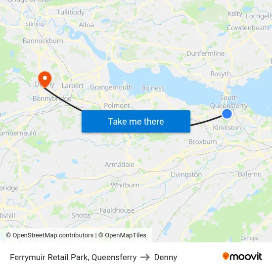 Ferrymuir Retail Park, Queensferry to Denny map