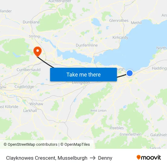 Clayknowes Crescent, Musselburgh to Denny map
