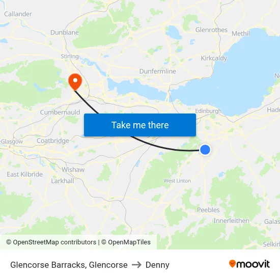 Glencorse Barracks, Glencorse to Denny map