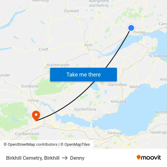 Birkhill Cemetry, Birkhill to Denny map