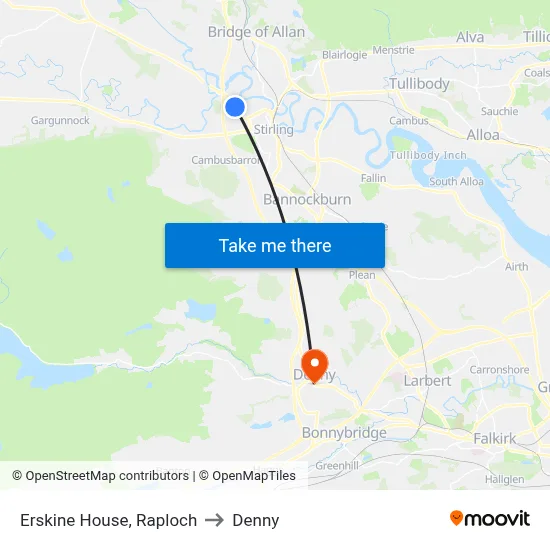 Erskine House, Raploch to Denny map