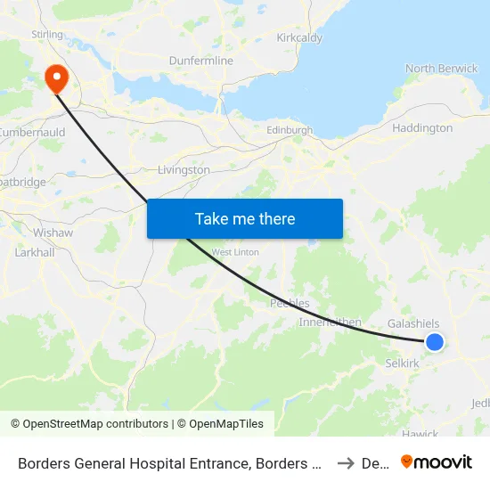 Borders General Hospital Entrance, Borders General Hospital to Denny map